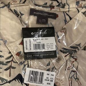 Eddie Bauer Ecru Short Sleeve Printed Camp Shirt